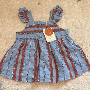 Girls' Blue and Rust Striped Sundress with Ruffle Straps